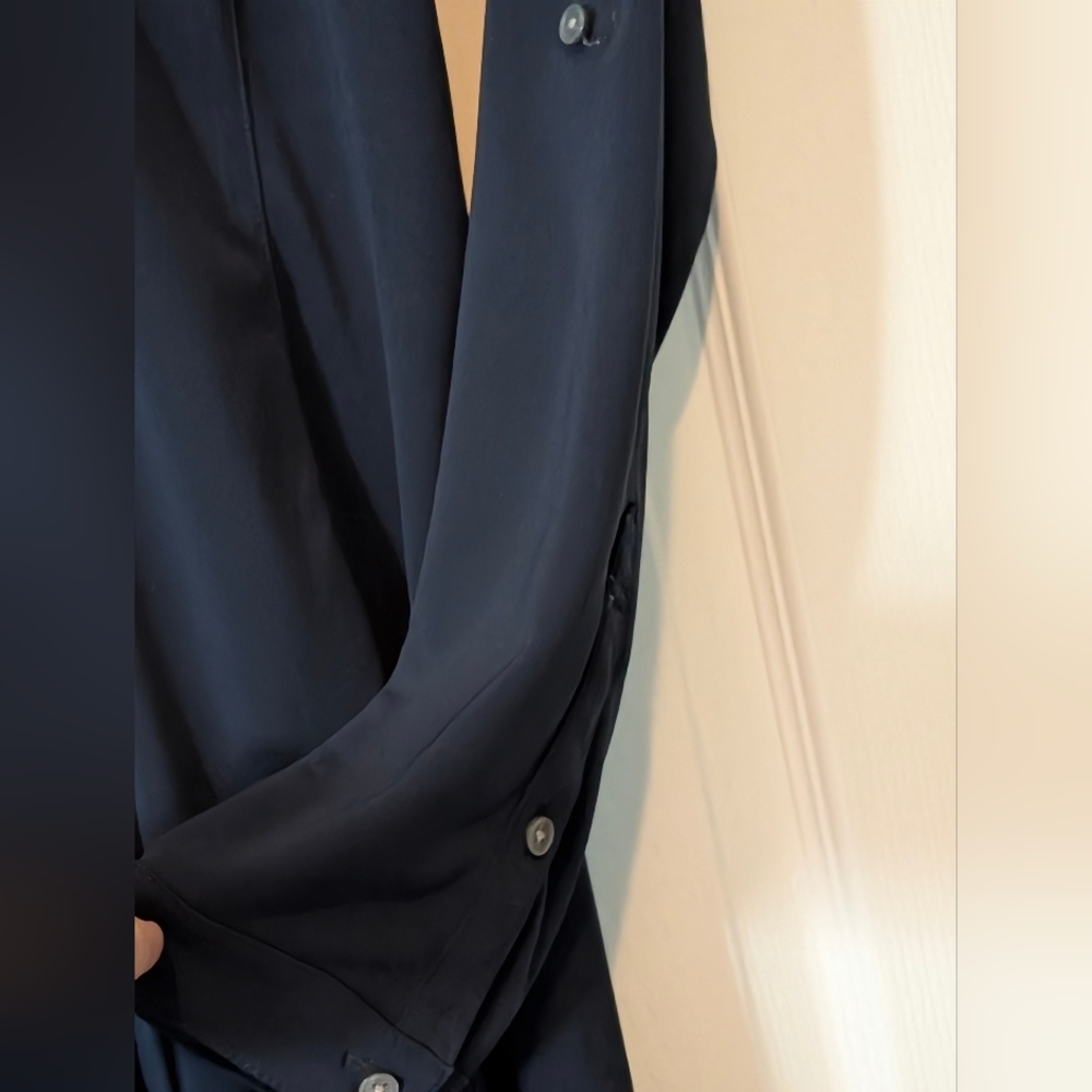 J. Crew Navy Long/Roll Tab Sleeve Button Up Shirt Dress Medium - Picture 4 of 6